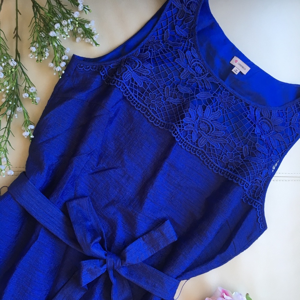 HP! 🎉 Cremiux sapphire blue lace and ruffle dress - Picture 3 of 5